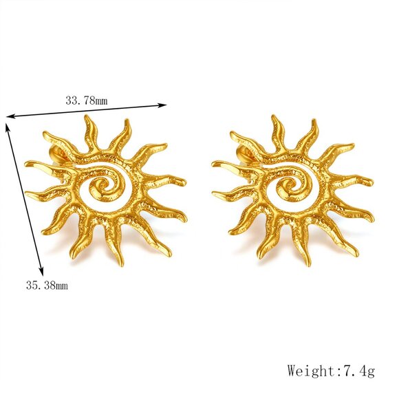 Classic Style Ear Studs Geometric Sun Stainless Steel 18K Gold Plated NEW - Picture 5 of 9